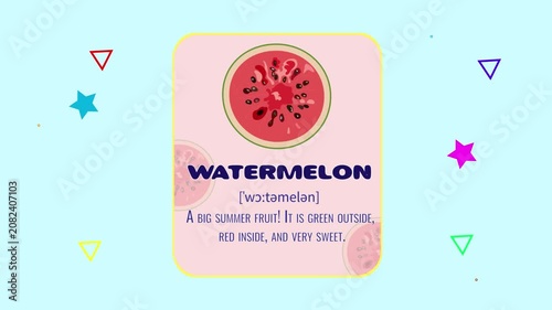 Watermelon Fruit Flashcard Animated Motion Graphic