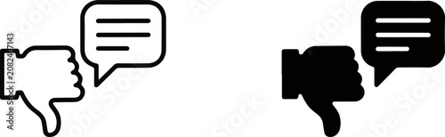 Photos Feedback icon set featuring thumbs down gesture and chat speech bubble feedback