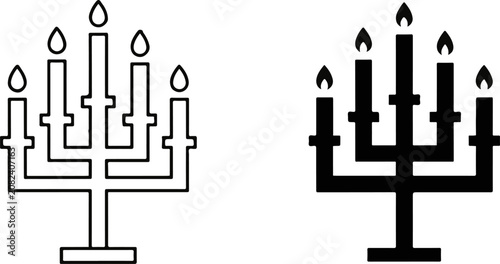 Fotografija Five-branch candelabra and menorah icons for religious ceremonies and holiday tr