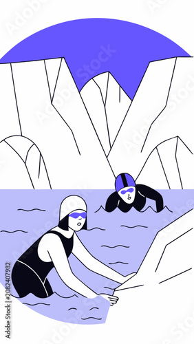 Modern ice swimming competition among icebergs with a dynamic atmosphere