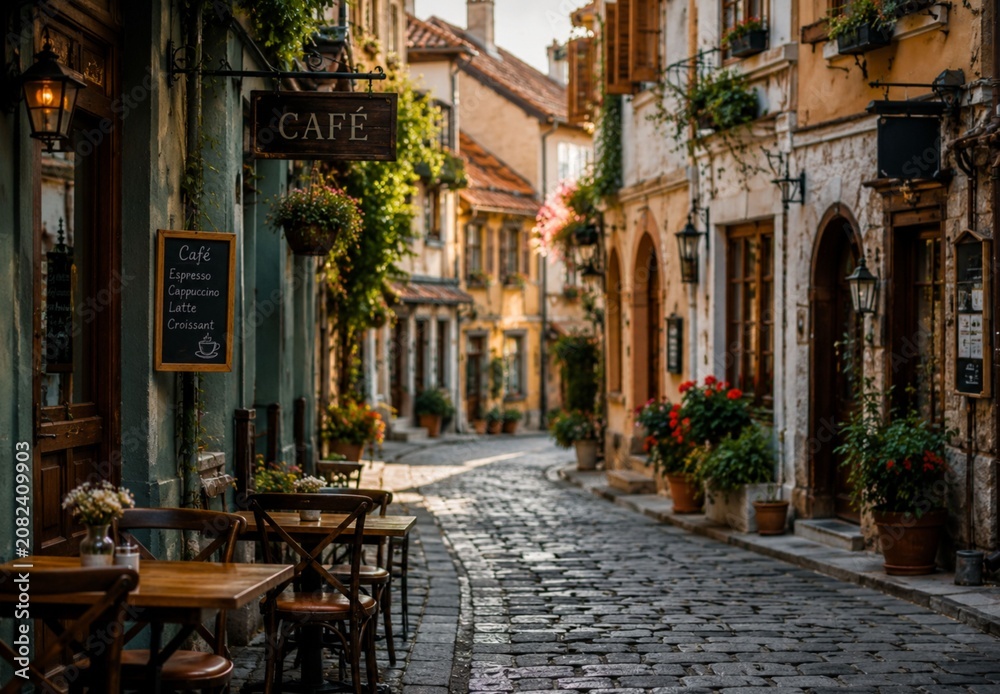 Fototapeta premium Quiet alley with café charm