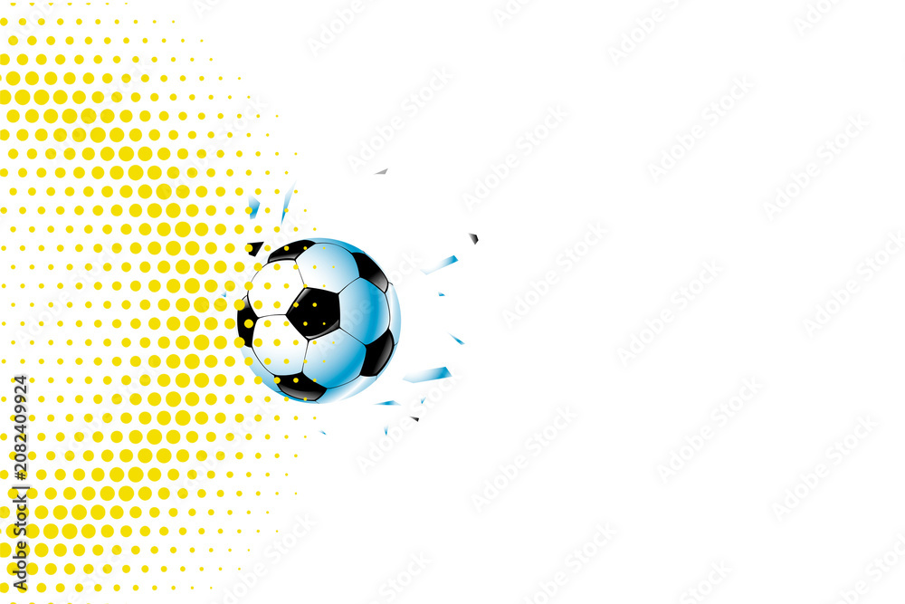 Fototapeta premium Soccer Ball with Yellow Halftone Background and Shattered Effect Vector Illustration