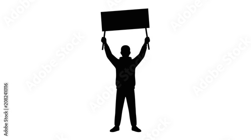 Quadro su tela Man silhouette holding up a blank rectangular protest sign.