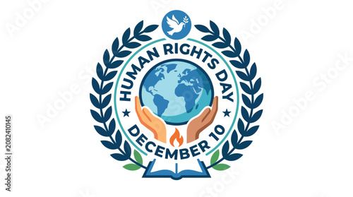 Obraz na plátně Human Rights Day December tenth emblem with globe.