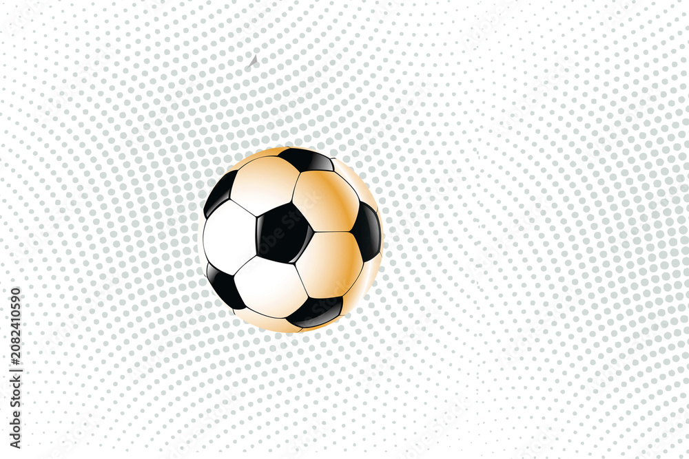 Naklejka premium Golden Soccer Ball Illustration on Light Grey Halftone Dot Pattern Background