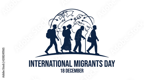 Bild auf Leinwand International Migrants Day silhouette graphic with globe.