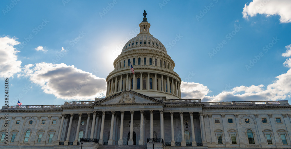 Obraz premium Washington State Capitol. United states Capitol. The Capitol building in Washington. Architecture view on dome with column. Famous Capitol in Washington DC. Senate and House in Washington DC