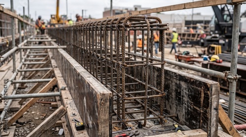 Industrial Construction Site with Steel Framework and Heavy Machinery in Progress