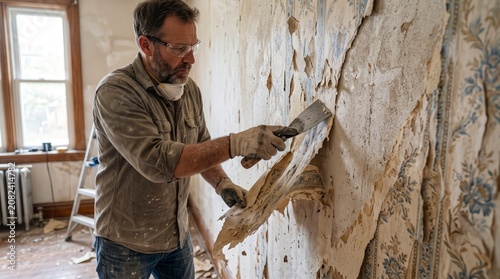 Man Applying White Plaster on Brick Wall During Home Renovation