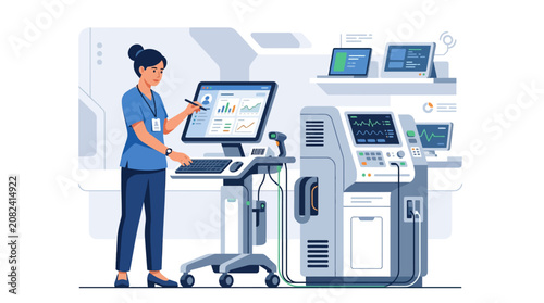 Biomedical engineer working with medical diagnostic laboratory equipment