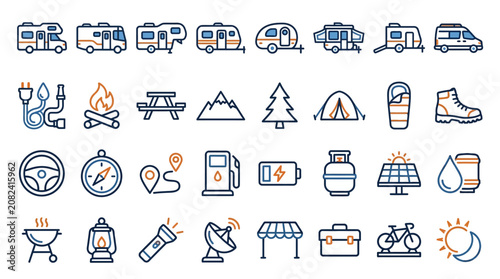 Camping and RV Travel Icon Set