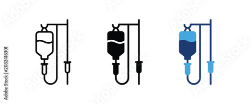 Foto Medical iv drip saline bag, Intravenous infusion therapy icons, Hospital fluid i