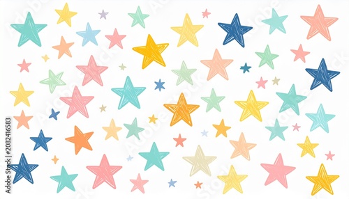 パステルカラーの手書き風星柄シームレス背景