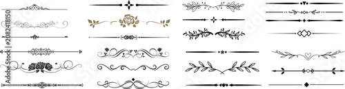 Ornate decorative divider vector set with elegant line separators, vintage flourishes, whimsical borders and creative embellishment elements eps.Border line, divider vector set, decorative.