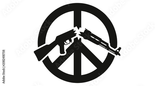 Canvastavla Broken peace symbol with assault rifles black silhouette on white background