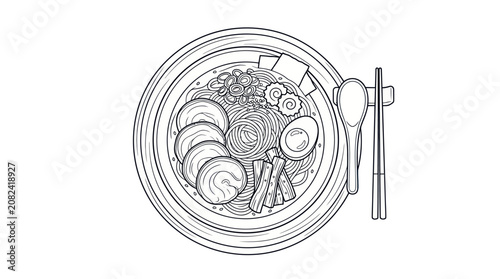 Foto Ramen Bowl Outline Vector Illustration