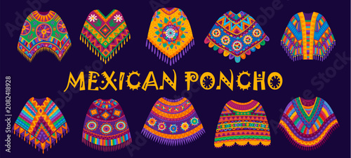 Фотография Mexican poncho wear, traditional warm clothes of Mexico holiday fiesta party, Cinco de Mayo festival or carnival