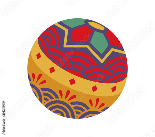 Obraz na plátne Japanese lucky Temari craft talisman with detailed folk ornaments and flower shape