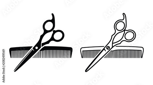Scissors And Comb Silhouette On White Background