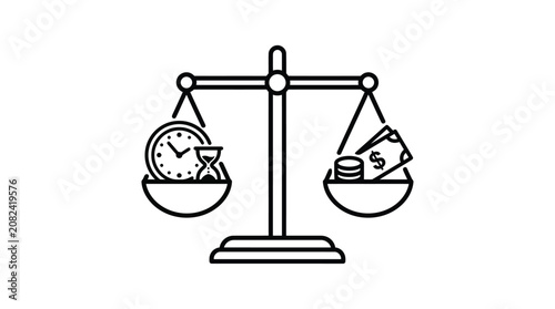 Time versus money balance black line icon on white background