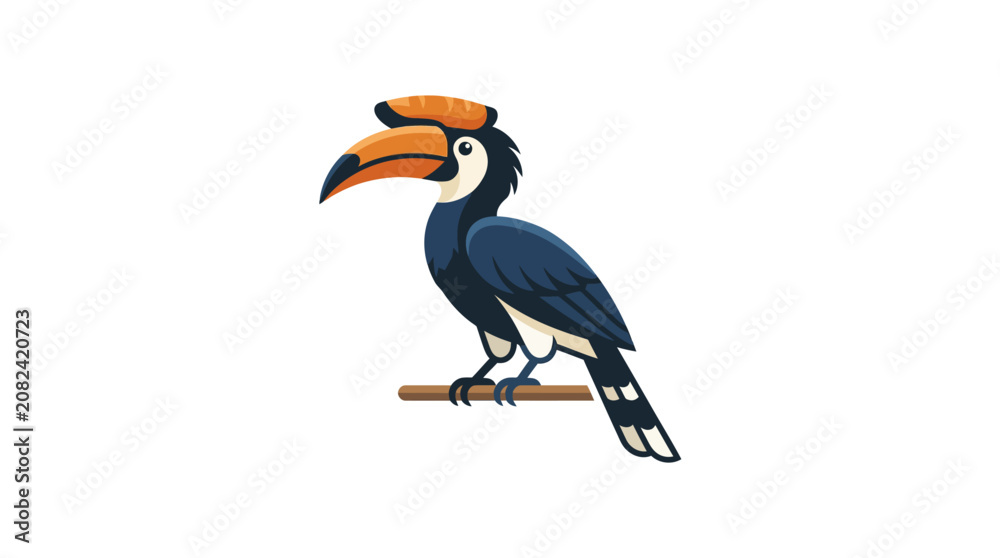 Obraz premium Hornbill Bird Flat Vector Illustration