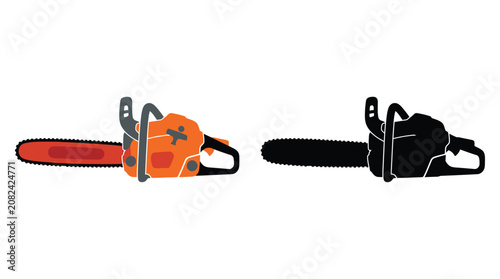Slika na platnu Chainsaw Illustration Flat Color And Silhouette Versions On White Background
