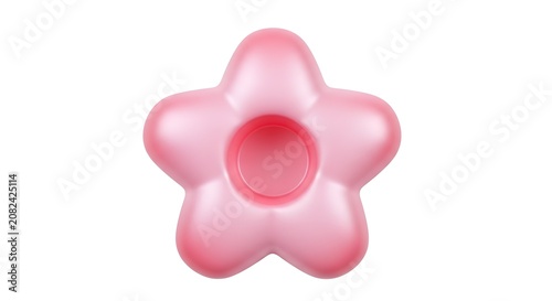 Pink 3D stylized flower shape with rounded petals and a central circle on a white image photo