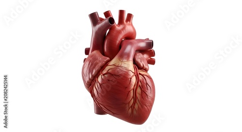 Realistic 3D Render of a Human Heart with Blood Vessels on White anatomy medical