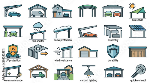 Carport and Garage Structure Icon Set