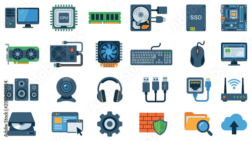 Computer Hardware Flat Icon Set
