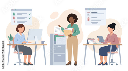Canvastavla Diverse office workers collaborate on tasks, organized workspace, modern busines