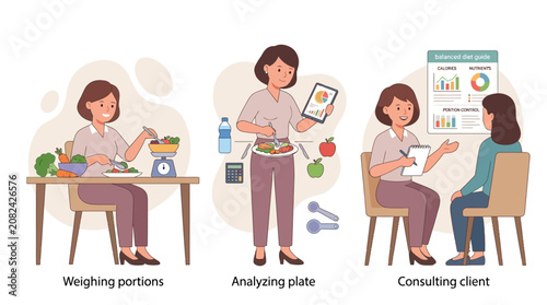 Nutritionist Consultation: Weighing Portions, Analyzing Plate, Client Meeting