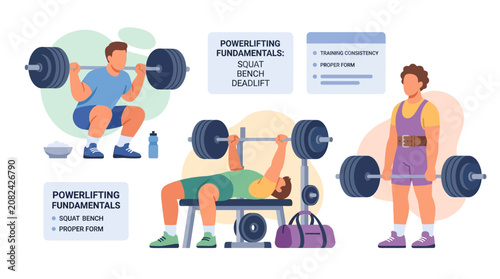 Εκτύπωση καμβά Powerlifting Fundamentals: Squat, Bench Press, Deadlift Workout Illustration
