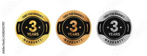 Obraz na plátně 3 year warranty label in premium gold, silver, and bronze design