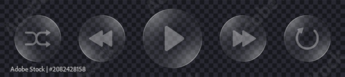 Obraz na plátně Glassmorphism Media Playback Icon Set with Play, Previous, Next, Shuffle and Rep