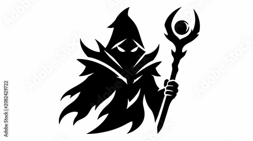 Bild auf Leinwand Hooded mage mascot logo with magic staff.