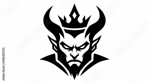 Foto Sinister crowned devil head black and white mascot logo