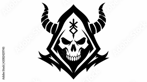 Tableau sur toile Horned skull mascot logo with runic symbol.
