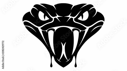 Schilderij op canvas Aggressive black viper snake head with bared fangs.