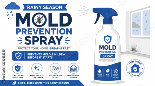 Bild auf Leinwand Mold prevention spray advertisement for rainy season home.