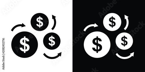 Bild auf Leinwand Dollar coin cash flow and currency circulation vector icon design set with minimalist arrow cycles