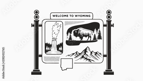 Tableau sur toile Very beautiful black and white realistic vector of a classic roadside welcome si