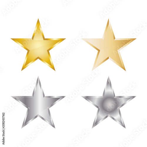 Gold and Silver Metallic Star Vector Set with Glossy 3D Gradient Icons