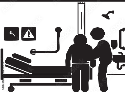 Senior patient support environment silhouette icon
