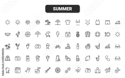 Summer icons set with sun beach and vacation elements