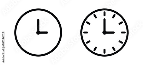 Cuadro en lienzo Two minimalist clock icons set with simple thin lines representing time passage