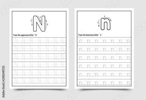 Картината върху платно Alphabet letter N, n tracing worksheet for preschool children learning uppercase