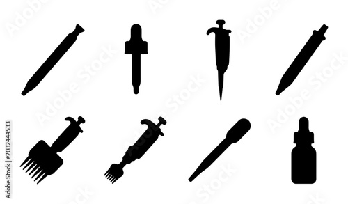 Canvastavla Laboratory Pipette Icons, Dropper Set, Scientific Equipment Silhouettes, Medical
