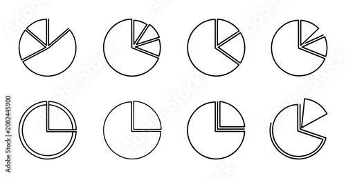 Photos Pie Chart Icons Set: Simple Black and White Data Visualization Elements, Graphic