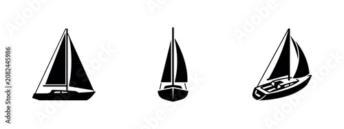 Foto Three black sailboat icons on white background